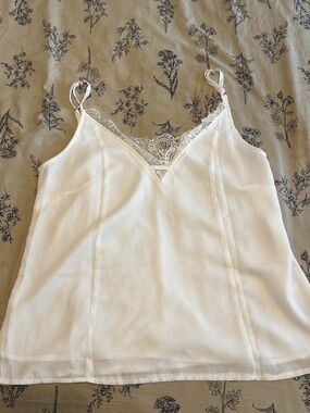 Amaryllis White Lace-Trim Cami Top